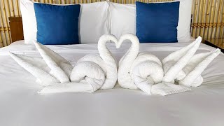 towel folding bed decoration ideassimple towel art designromantic towel decoviralvideo [upl. by Eiramnerual]