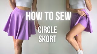 How to sew Circle SKORT  Flared skort  Skirt with shorts  Tennis skirt  Women skort pattern [upl. by Ocire]