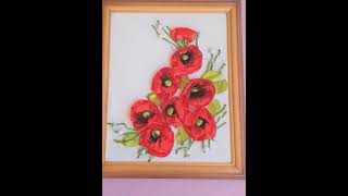 Ribbon embroidery 🪡 tutorial on comment handmade embroidery easy artwork flowerpoppy [upl. by Urbano121]