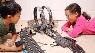 Slot Car Race Track Set Review  19ft Electric Track with LED Lights and 4 Slot Cars [upl. by Ihab]