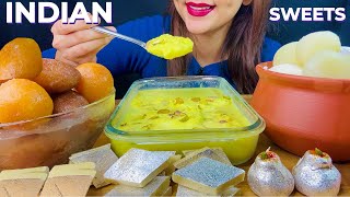 ASMR INDIAN SWEETS  RASMALAI  GULAB JAMUN  SPONGY RASGULLA  KAJU KATALI  EATING VIDEO  MUKBANG [upl. by Tnarud]