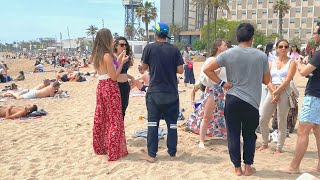 MUST SEE  BEST Beach In Barcelona  Spain  Barceloneta 4K 2023 Walking Tour beach walk [upl. by Laveen]