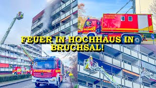 HOCHHAUSBRAND IN BRUCHSAL  FEUER IM 5 OG VON MEHRFAMILIENHAUS  FEUERWEHR im GROSSEINSATZ [upl. by Aicened]