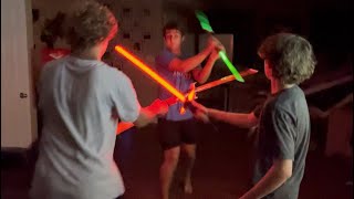 Lightsaber Fight 2 Jedi Lord Joel and His Young Padawan Lucas Go Up Against Sith Lord Darth August [upl. by Bakerman]