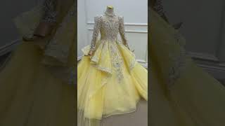 High neck ball gown long sleeve yellow flower girl dress [upl. by Etteyniv]