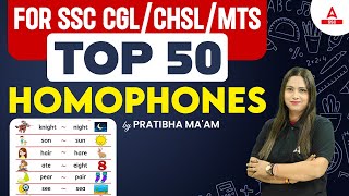 Top 50 Homophones For SSC CGLCHSLMTS  Homophones In English by Pratibha Mam [upl. by Sema499]