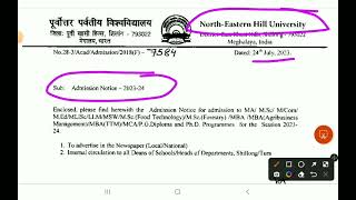 NEHU Admission Notice 202324  NorthEastern Hill University NEHU Admission Notice 202324 [upl. by Larrisa]