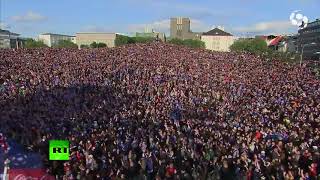 Epic Viking war chant 10000 fans pay tribute to Iceland team leaving Euro 2016 [upl. by Ynnek]