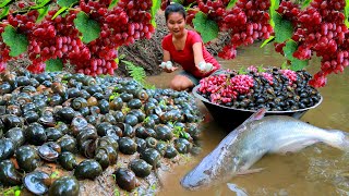 Women Found Snail and Fish at river  Cooking Soup Snail for dog Eating delicious HD [upl. by Brook]