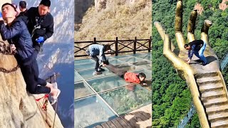 😱Scariest Cliffside Glass Walkway😂People dare to walk Amazing chinese landscape [upl. by Ispep837]