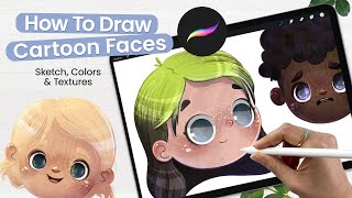 How To Draw Cartoon Faces  Adding Texture To Illustrations • Cute Art • Procreate Tutorial [upl. by Cody364]