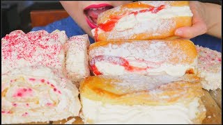 ASMR CREAMY DESSERTS  RASPBERRY ROULADE  APPLE TURNOVER  LONG JAM DONUT  EATING SOUNDS [upl. by Kutchins]