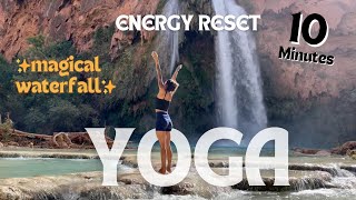 Energy Reset Yoga  10 Minutes Beginner Friendly Flow by Waterfall  No Mat Required [upl. by Neelrad]