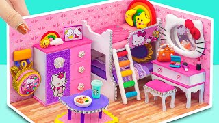 DIY Miniature House ❤️ Building Hello Kitty Pink Bedroom with Bunk Bed Makeup Set from Polymer Clay [upl. by Aneehsor]