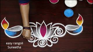 Borders rangoli  New Doorstep designs with Diyas  Trendy Borders kolam designs [upl. by Tollman]