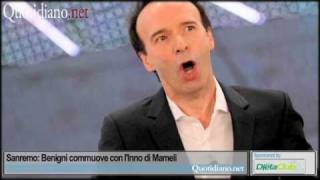 Sanremo Benigni commuove con lInno di Mameli [upl. by Winchell]