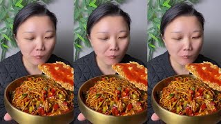 ASMR MUKBANG eating show fried noodles roasted pork vegetable meatball yummy [upl. by Rednav]