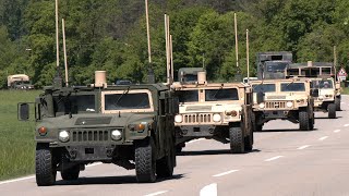 Over a hundred US Army trucks and artillery travel in convoys through Germany 🇺🇸 🇩🇪 [upl. by Anyotal]