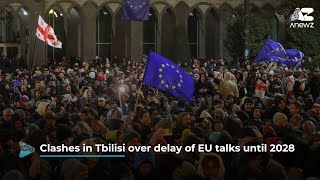 Clashes in Tbilisi over delay of EU talks until 2028 [upl. by Schouten]