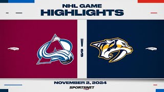 NHL Highlights  Avalanche vs Predators  November 2 2024 [upl. by Erialb483]