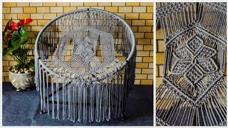 DIY Macramé Chair Tutorial for beginner fee pattern by TNARTNCRAFTS [upl. by Alicsirp838]