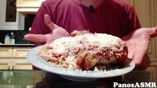 Eating Spaghetti with Chicken and tomato sauce  Panos ASMR Greek Mukbang [upl. by Junji]