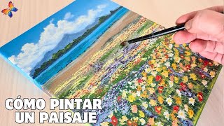 Pintar un Paisaje con Flores en 15 minutos con Acrílicos para Principiantes  Pintura relajante [upl. by Ennoira]