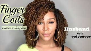 How To Finger Coils on medium to long hair  Husband does voiceover  Natural Hair [upl. by Anairt]