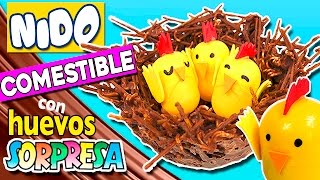 NIDO comestible con HUEVOS SORPRESA  Recetas de CHOCOLATE para niños [upl. by Esinek]