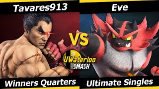 UWaterloo SSBU W24w9 Winners Quarters  Tavares913 Kazuya vs Eve Incineroar [upl. by Airec]