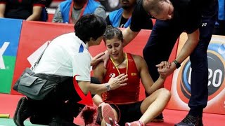 quotCarolina Marin Breaks Down and Retires Due to Knee Injury Against He Bingjiao in Womens Badmintonquot [upl. by Yelserp]