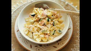 Creamy farfalle bowtie pasta with smoked salmon and zucchini [upl. by Ylimme]