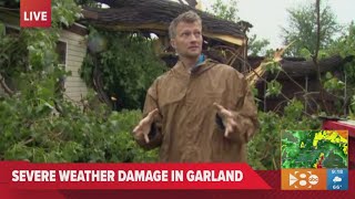 DFW severe storm damage Loud thunder crack during WFAA live shot [upl. by Calley295]