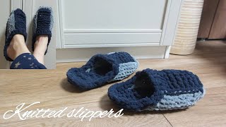 Knitted Guest Slippers Easy for Beginners free pattern knitted slipper [upl. by Labors]