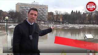 Assiniboine River flooding caused by ice jam [upl. by Trocki]