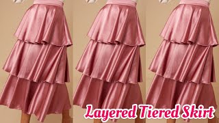 HOW TO MAKE A LAYERED TIERED SKIRT TIERED SKIRT  Layered Flare skirt BEGINNERS FRIENDLY [upl. by Mahseh966]