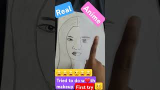 Drawing  first try  anime with makeup 💄 ✨️ [upl. by Gyasi]