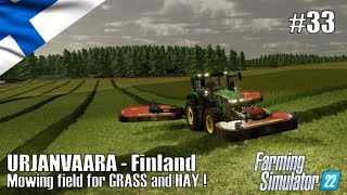 Mowing field for GRASS and HAY  33 URJANVAARA  Finland  FS22  PlayStation 5 [upl. by Hsevahb]