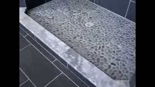 Porcelain Tile Walk in Shower Ideas Double Shower with pebble stone floor [upl. by Ellenohs]