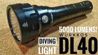 WURKKOS DL40 5000 LUMEN DIVE LIGHT  150 meters underwater diving flashlight  High CRI [upl. by Nirrep]