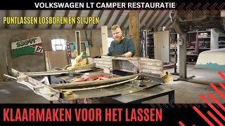 Werkplaatsvlog 13 Camper project voorbereiding plaatwerk en Puntlassen uitboren Volkswagen LT [upl. by Wimsatt]