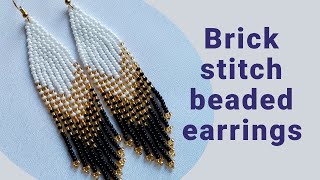 Seed bead earrings tutorial for beginners brick stitch and bead fringes [upl. by Adnalu]