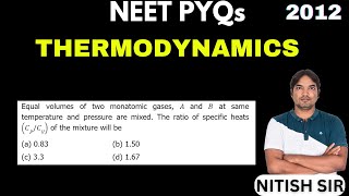 Equal volumes of two monatomic gases A and B at same temperature and pressure are mixed [upl. by Letsirc]