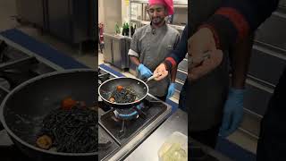 Video ricetta con lo chef Bilal del Pakistan con spaghetto nero di seppia bottarga e tartar di Gamb [upl. by Aneda]