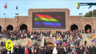 Rainbow Rendition of Russian Anthem Swedes sing Sochi Olympics protest song for gay rights [upl. by Aretahs591]