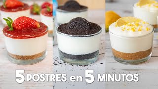 5 POSTRES en VASITOS en 5 minutos 🍓🍫  ¡Fáciles Deliciosos y SIN HORNO [upl. by Agamemnon112]