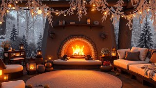 Serene Winter Porch Ambience  Cozy Winter with Crackling Fire Windy Snowfall for Sleep amp Relax ❄️ [upl. by Inva]