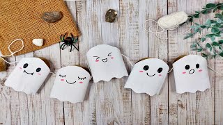 Basteln Geister Girlande  Halloween Deko DIY  Geister aus Toilettenpapier Rollen [upl. by Ellened]