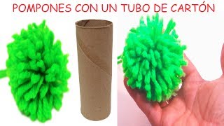 Como hacer pompones de lana fácil y rápido con cartón de tubo de papel higiénico pompon en 5 minutos [upl. by Aracahs]