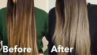 How to Tone Brassy Orange Hair  Blue Shampoo on Brown Hair with Highlights Before After [upl. by Rezzani72]